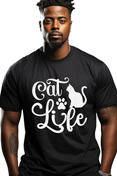 StoryGift Romania Tricou Barbati Cu Labuta Si Pisicuta Cu Textul "cat Life" -...