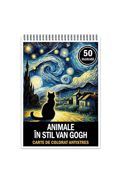 Legendary Gifts Carte de colorat antistres, 50 de ilustrații cu animale în stil Van Gogh, format A4