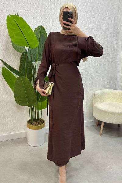 Tesettür Diyarı Brown Melage Fabric - Side Tie Detailed Hijab Clothing Skirt and Shirt Set