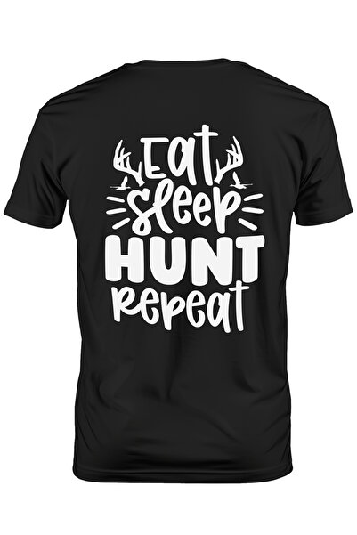 StoryGift Romania Tricou bărbătesc cu textul „mănâncă, dormi, vânează, repetă...