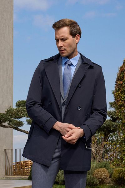 İmza Dark Navy Mono Collar Plain Classic Slim Fit Top Coat 1006250105