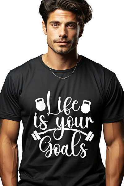 StoryGift Romania Tricou Barbati cu haltera si greutati cu mesajul "Life is y...