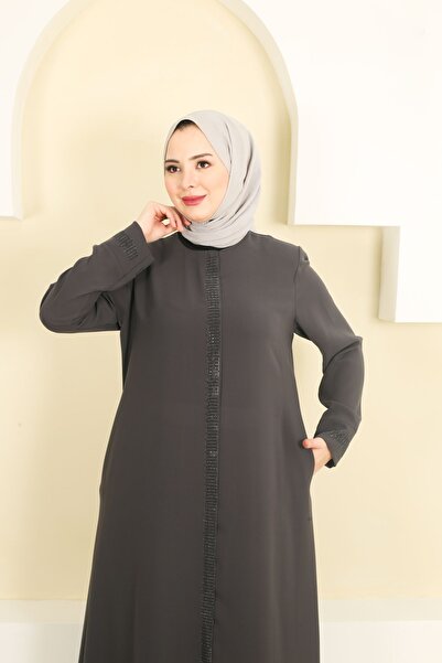 Moda İncir 8013 Μοντέλο Κοντό Μακρύ Πέτρινο Λεπτομερές Ferace