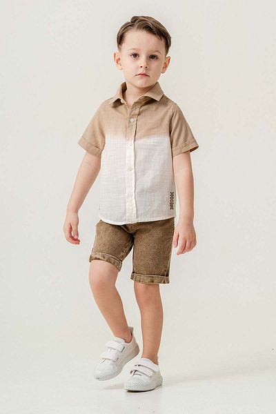 Gold Class Kidswear Short Sleeve Button 2 Piece Linen Boy Shorts Suit