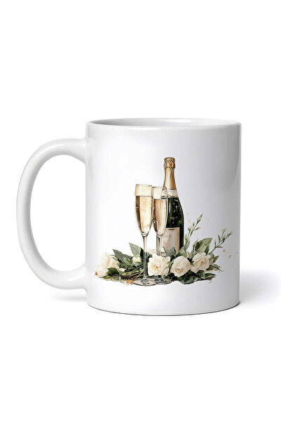 OEM Cană albă personalizată, pahare de șampanie cu sticlă și trandafiri, INOV...