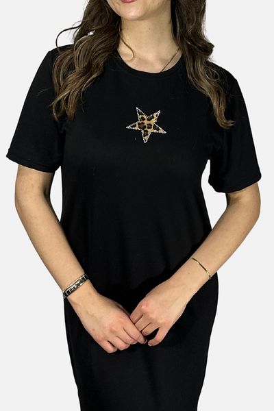mefru Rochie lungă cu mânecă scurtă, cu mânecă scurtă, cu model de leopard, cu stea pentru femei