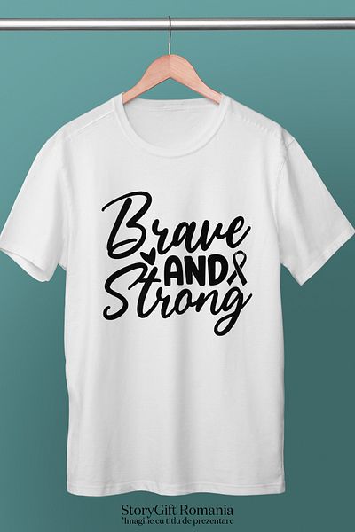 StoryGift Romania Men's T-shirt With A Heart For The Brave And Strong With Print On The Front, 100% Bum Stg