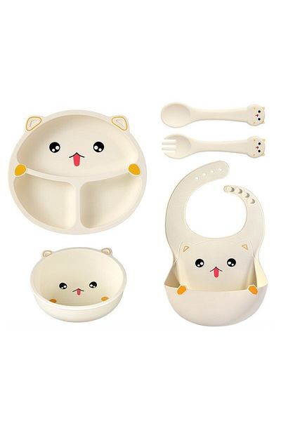 OEM 5-Piece Silicone Baby and Child Feeding Set, BPA-Free, from 12 Months, Kitty Pattern, 28 x 26