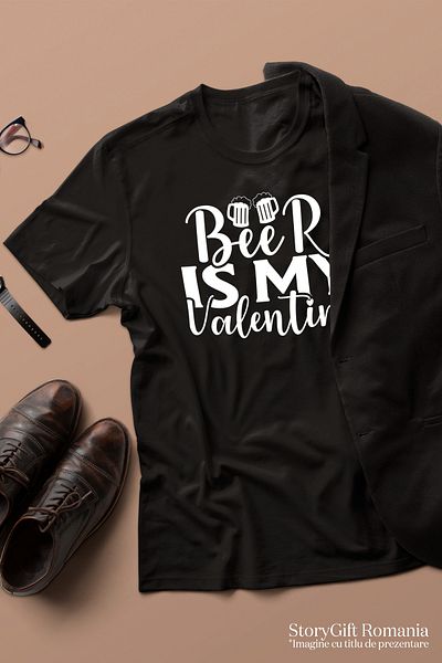 StoryGift Romania Men's T-shirt for beer drinkers with the message "Beer is my Valentine" - alcohol drink STG