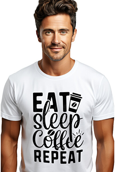StoryGift Romania Tricou bărbătesc cu mesajul „mănâncă, somn, cafea, repetă” ...