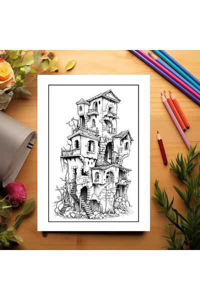 Legendary Gifts Coloring Book For Adults, 50 Illustrations, Houses In Ruins, 106 Pages, Format: A5