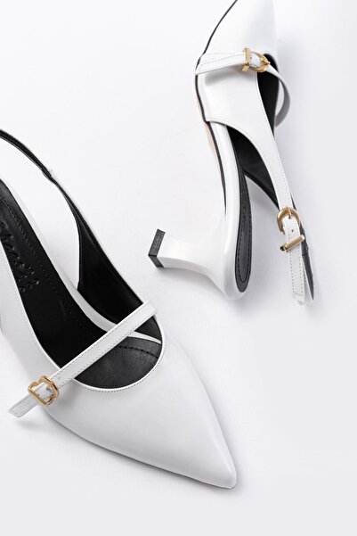 Turega Style H-470 صندل نسائي يومي مفتوح من الخلف مصنوع من الجلد باللون الأبيض