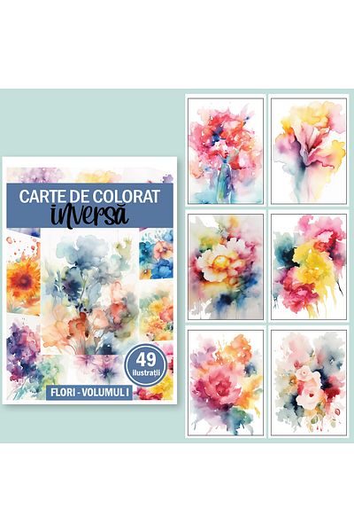 Legendary Gifts Reverse Coloring Book With 49 Illustrations, Flowers - Volume I, 104 Pages, Format: A5