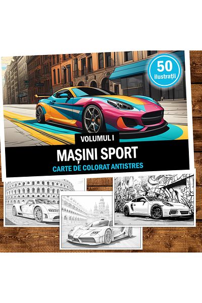 Legendary Gifts Anti-stress Coloring Book, 50 Illustrations, Sports Cars - Volume I, 106 Pages, Format: A5