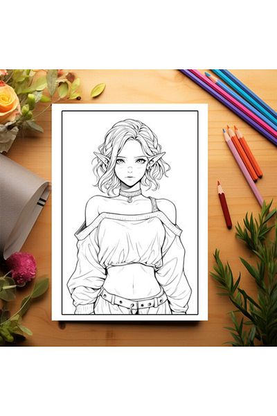 Legendary Gifts Adult Coloring Book, 50 Modern Elves Anime Illustrations, 106 Pages