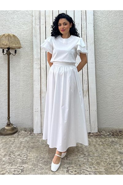 KÜÇÜĞÜM BUTİK White Poplin Flared Skirt