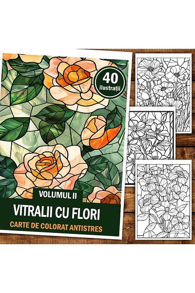 Legendary Gifts Anti-stress Coloring Book, 40 Illustrations Stained Glass Flowers - Volume Ii, 86 Pages, Format: A5