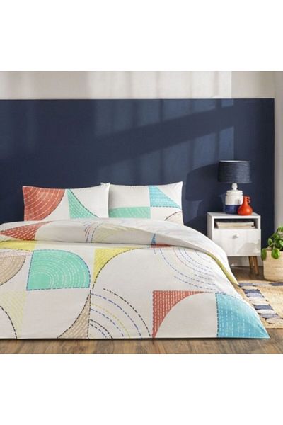 Taç Double bed linen with elastic 100% cotton ranforce, geometric pattern, TAC, Luvina