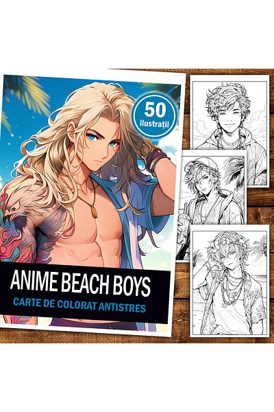 Legendary Gifts Antistress Coloring Book, 50 Illustrations, Anime Beach Boys, 106 Pages, Format: A5