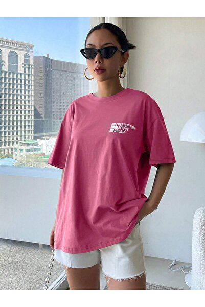 EYAX MODA Tricou Cherish Time imprimat pentru femei, cu decolteu tip crew, cr...