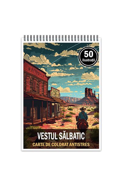 Legendary Gifts Anti-stress Coloring Book, 50 Wild West Illustrations, 106 Pages, Format: A5