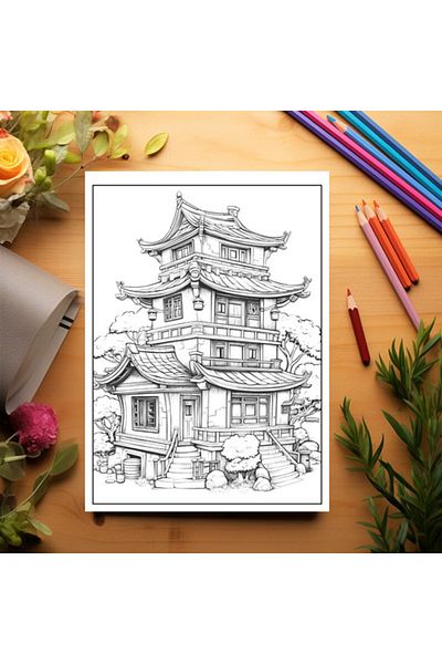 Legendary Gifts Coloring Book, 50 Illustrations, Chinese Houses, 106 Pages, Format: A5