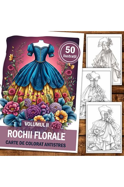 Legendary Gifts Anti-stress Coloring Book, 50 Illustrations, Floral Dresses - Volume Ii, 106 Pages, Format: A5