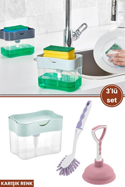 Flora 3’lü Bulaşık Temizlik Seti, Pompalı Hazneli Bulaşık Deterjanlığı + Bula...