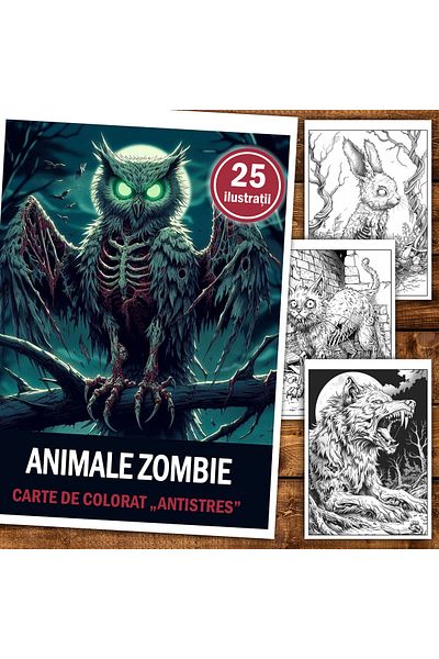 Legendary Gifts Anti-stress Coloring Book, 25 Zombie Animals Illustrations, 56 Pages, Format: A5