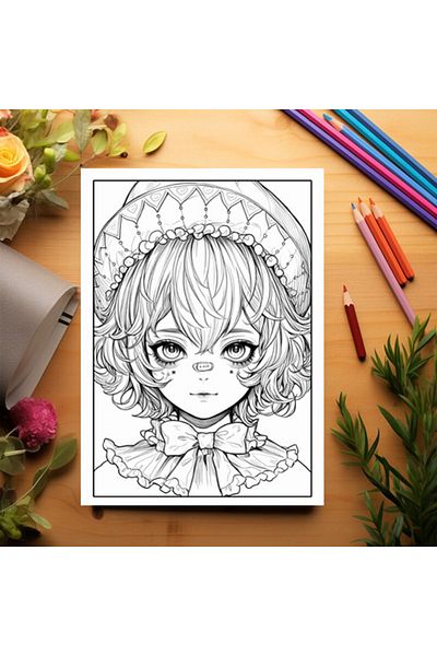 Legendary Gifts Antistress Coloring Book, 50 Illustrations, Anime Clown Girls, 106 Pages, Format: A5i