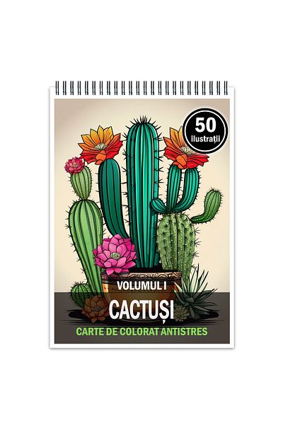 Legendary Gifts Anti-stress Coloring Book, 50 Illustrations, Cacti - Volume I, 106 Pages, Format: A5