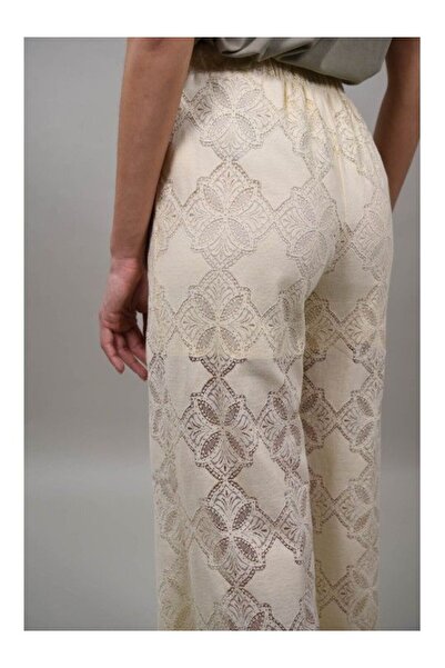 Y TWO WOMEN PANTALONI LUNGI SEMITRANSPARENTI CU BRODERIE SOGNANTE Bej S-M