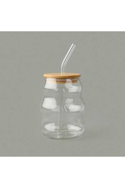 Paçi Bamboo Lid Cup with Straw - Light Brown / Transparent - 450 ml