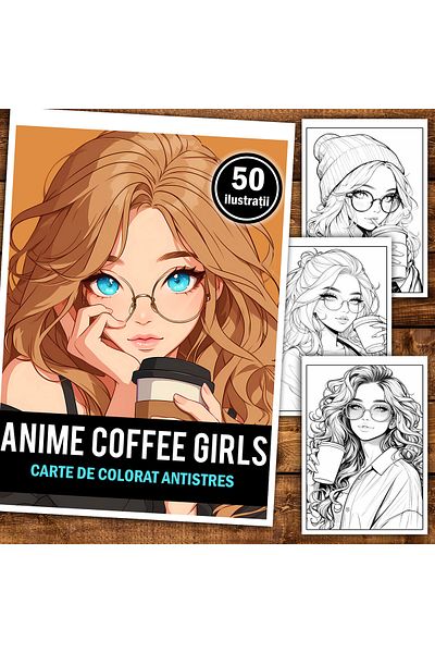 Legendary Gifts Anti-stress Coloring Book, 50 Illustrations, Anime Coffee Girls, 106 Pages, Format: A5