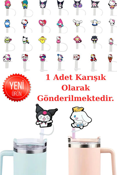 CANVELA 1 Adet Tumbler Termos İçin Hello Kitty veya Sevimli Anime Silikon Pipet Ucu Kapakları