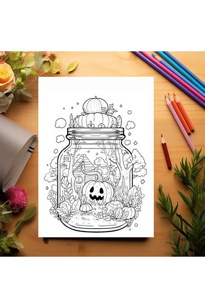 Legendary Gifts Adult Coloring Book, 50 Illustrations, Fluffy Halloween - Volume I, 106 Pages