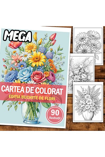 Legendary Gifts Mega Anti-stress Coloring Book, 90 Illustrations Bouquets Of Flowers, 186 Pages, Format: A5