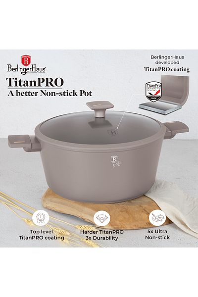 Berlinger Titanium Cookware Set Pot Pans Nonstick 10 Pcs Taupe Collection