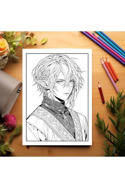 Legendary Gifts Adult Coloring Book, 50 Illustrations, Anime Elf Boys, 106 Pages, Format: A5