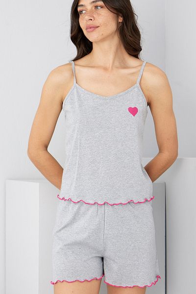 Siyah İnci Gray Heart Embroidered Rope Strap Knitted Shorts Set7881