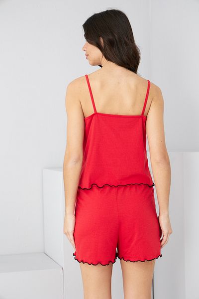 Siyah İnci Red Heart Embroidered Rope Strap Knitted Shorts Set7881