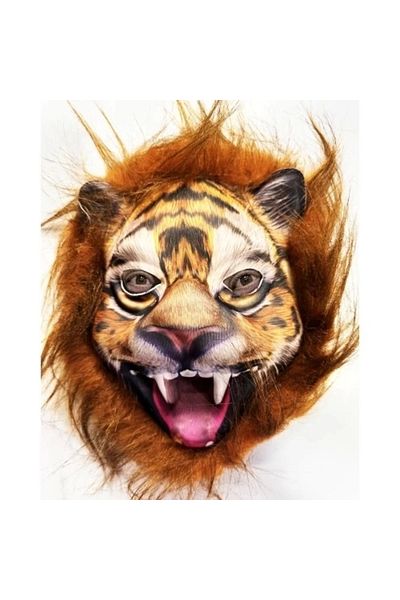 PRATİKOBA Brown Mane Plush Lion Tiger Wolf Mask No 28