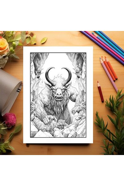 Legendary Gifts Adult Coloring Book, 50 Illustrations, Minotaurs, 106 Pages, Format: A5