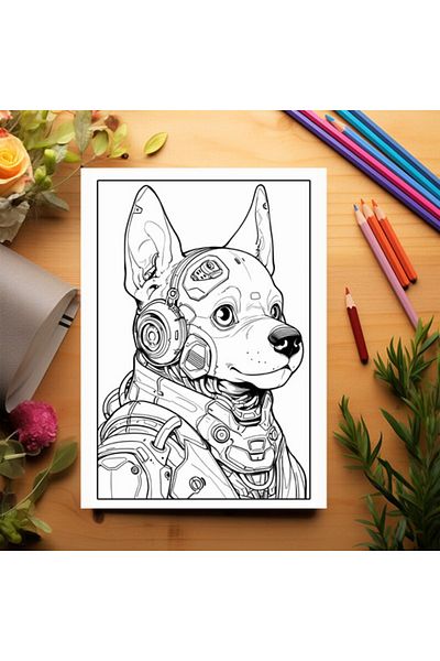 Legendary Gifts Adult Coloring Book, 50 Illustrations, Cyborg Dogs, 106 Pages