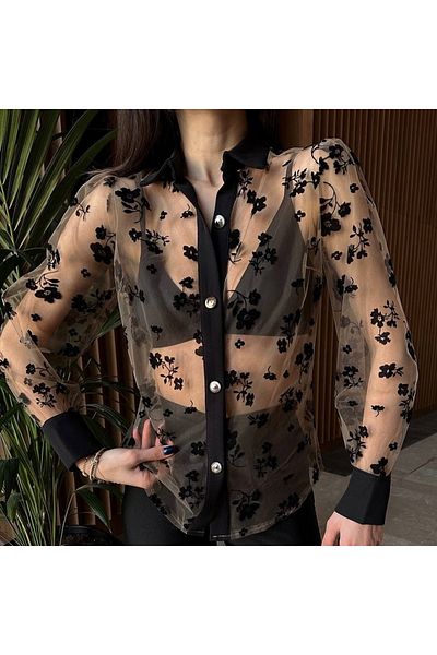 LUQ fasion Cămașă cu design brodat din tul