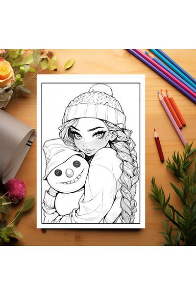 Legendary Gifts Anti-stress Coloring Book, 50 Illustrations, Anime Winter Girls, 106 Pages, Format: A5
