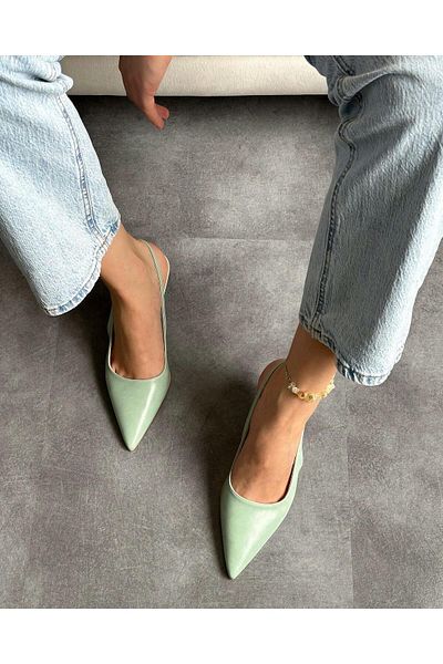 Zuum Pantofi de damă cu toc cu spate deschis Nuvla - verde apă rustic