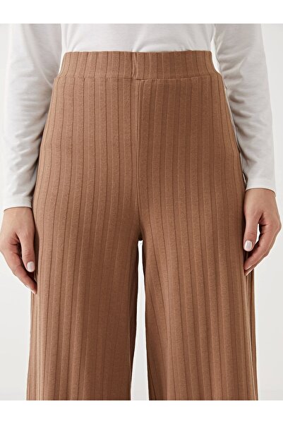 LC Waikiki LCW ECO Kahverengi Beli Lastikli Geniş Paça Kadın Pantolon
