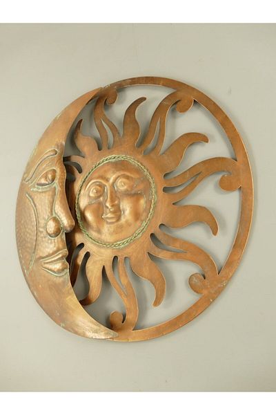 Zenlife Decorațiune De Perete Din Metal, Soare Și Lună, Cupru Antichizat, Ø 60 Cm