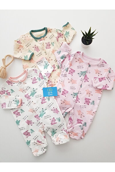 artıbebe طقم رومبير للأطفال مكون من 3 قطع بأكمام طويلة ونمط دمية دب |   100% ...